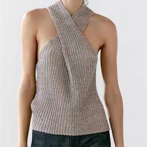 Massimo Dutti Beige Ribbed Tank Top